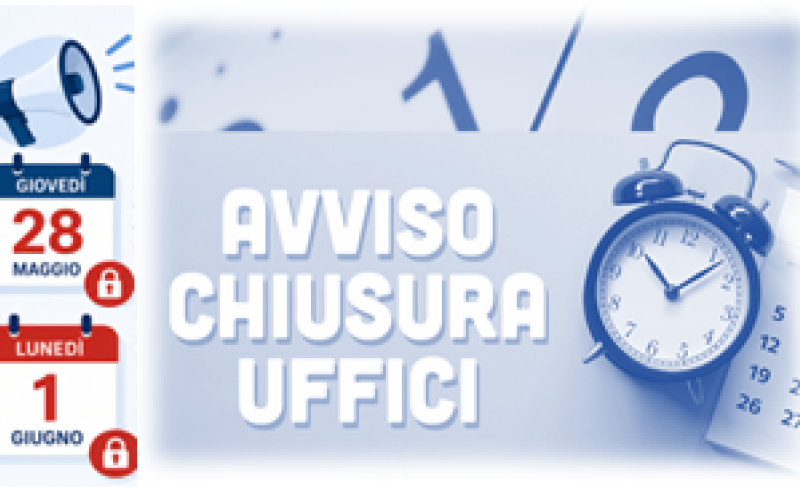 Avviso chiusura Uffici INSAR 28 maggio e 1 giugno 2026